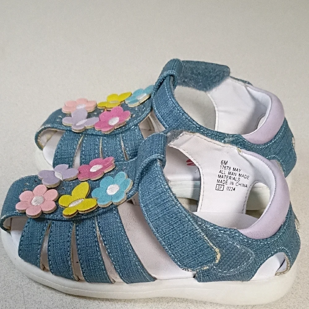 Rachel Kids Denim Sandals with Multicolor Flowers